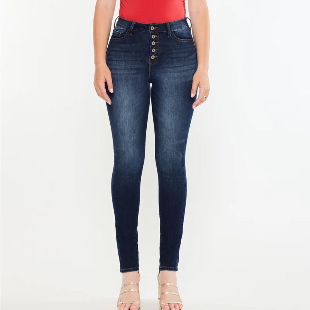 KANCAN Candice High Rise Super Skinny Jeans Curvy Blue Button Fly Size 15/31 - Picture 13 of 14